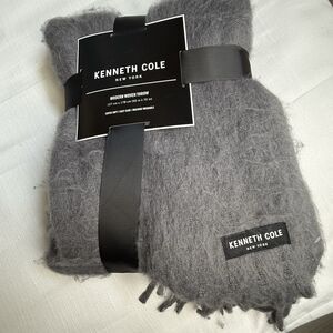 Kenneth Cole 50”x70” Modern Woven Fringe Throw Mohair Charcoal Gray Blanket New